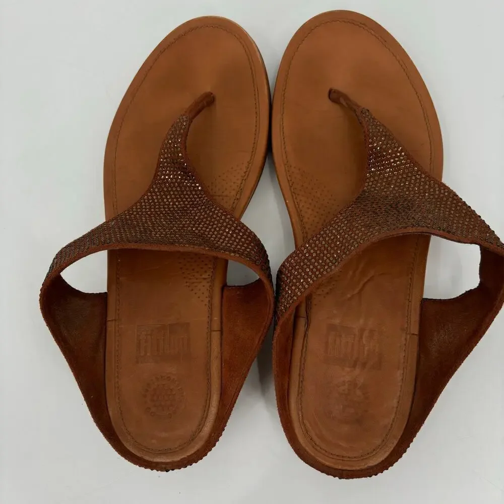 FitFlop Banda Glitz Thong Sandals Womens‎ Size 9 Bronze Rhinestone